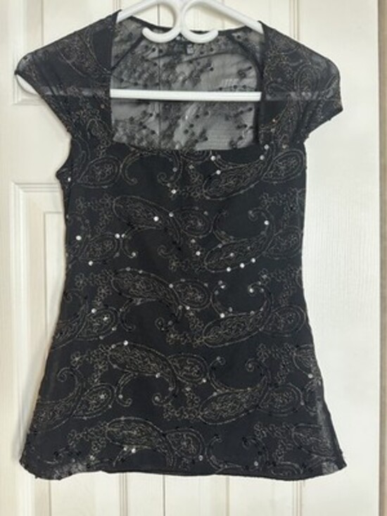 Le Château Other - Vintage Le Château Black Sequin Paisley Mesh Top Made in Canada #60